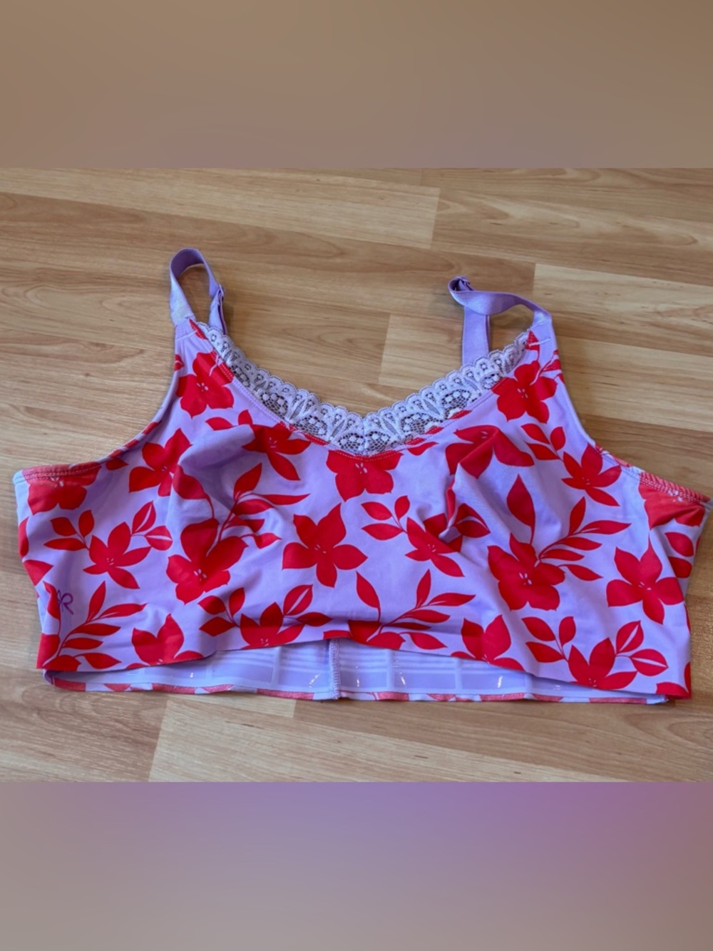 Ruby Ribbon Red Hibiscus Cropped  Cami Lavender Bra